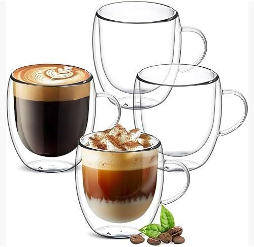 YMMIND Set of 4 Double Walled Glass Coffee Mugs 3 Ounces Insulated Layer Coffee Cups with Handle Borosilicate Glass Espresso Cup for Hot Beverage,Cappuccino,Tea,Latte,Wine,Microwave Safe, Open box set of 3