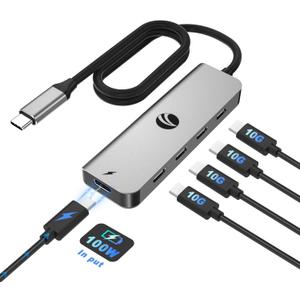 VCOM 10Gbps USB C Hub5 Ports USB 3.2 Gen 2 Splitter with 100W Power DeliveryAluminum USB Type C to USB Hub Multiport Adapter for MacBook Pro/Air and More Thunderbolt/USB C Laptop (Gray)