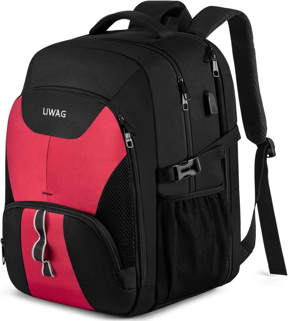 LIWAG Extra Large Laptop Backpack for Women,Womens Business Travel Backpack with USB Port,Anti Theft Water Resistant College Daypack Padded Computer Bag Fits 17.3Inch Laptop Notebook,Red
