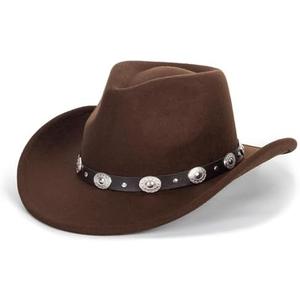 Kids Western Cowboy Hat Wide Brim with Band Wool Felt Vintage Jazz Fedora Cowgirl Hats for 3-7 Years Boys Girls