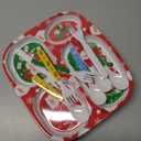 Jinei 4 Set Christmas Divided Dinnerware Set with Fork and Spoon Santa Gingerbread Man Xmas Dinner Plate Snowman Melamine Dinnerware Divided Plates Christmas Baby Feeding Dishes Dishwasher Safe