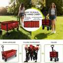 Extra Long Collapsible Wagon Cart, 480LBS Heavy Duty Utility Wagons with All-Terrain Wheels, Foldable Grocery Carts for Gardening, Shopping, Beach, Camping, Red