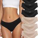 Kiqnsam Seamless Underwear for Women No Show Hipster Bikini Panties Low Rise Cheeky Breathable Soft Invisible Briefs 6 Pack