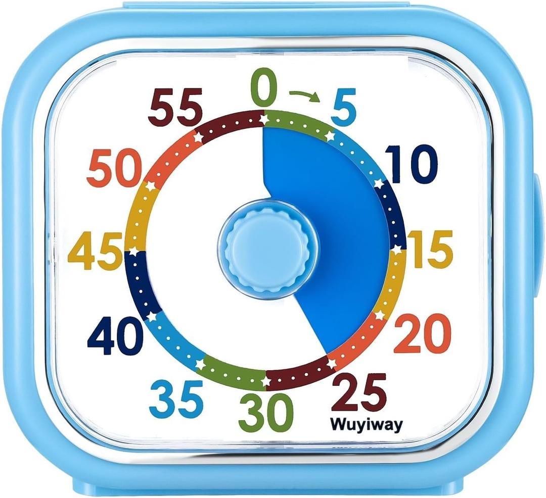 4.2" Wuyiway Visual Timer for Kids, 60-Minute Countdown Clock for Classroom Office Kitchen, Desk Time Management Tools, Silent Operation, Pomodoro Timer Colorful Pattern (Kid Blue)