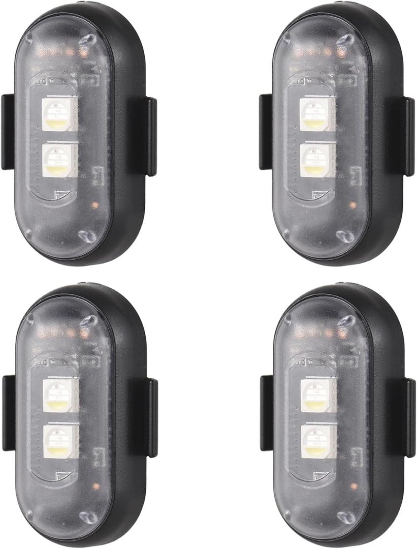 4PCS Wireless LED Strobe Lights with Remote Control, 8 Colors Waterproof Anti-Collision USB Charing Emergency Warning Lights for Car, Motorcycle, Bike, Drone, Aircraft