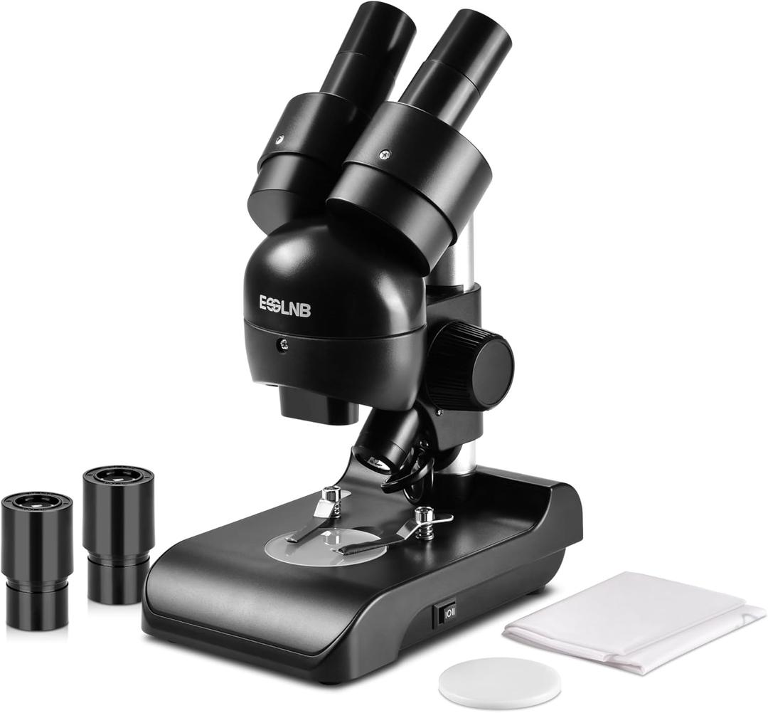 ESSLNB Mounted Binocular Stereo Microscope, Microscopes, Portable Biological Microscope with WF10x Eyepieces, 3X Objectives, 30X Magnification, LED Lighting