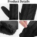 White Winter Warm Mittens for Women Thick Knitted Fuzzy Soft Gloves for Cold Weather Outdoor and Indoor (Black)