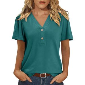 BETTE BOUTIK Womens Summer Shirts Short Sleeve V Neck Tunic Tops Casual Fashion Blouses (M)