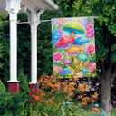 Spring Summer House Flag 28x40 Inch Double Sided Outside Colorful Mushroom Floral Flowers Outdoor Seasonal Holiday Welcome Yard Decoration
