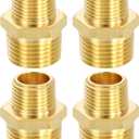 METALLIXITY 4PCS Brass Pipe Fitting, 1/2" NPT Male x 3/8" NPT Male Thread Brass Hex Nipples Extension Adapter for Tub Spout/Shower