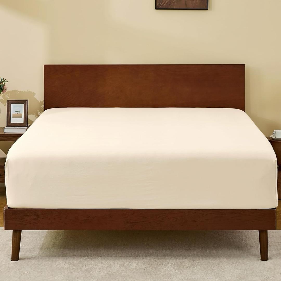 GOKOTTA King Size Fitted Sheet, Bottom Single Fitted Sheet Only with Elastic Corner Straps, Deep Pocket for 10-16 Inch Mattress - Soft Microfiber - Breathable, Hypoallergenic, Wrinkle Free - Beige