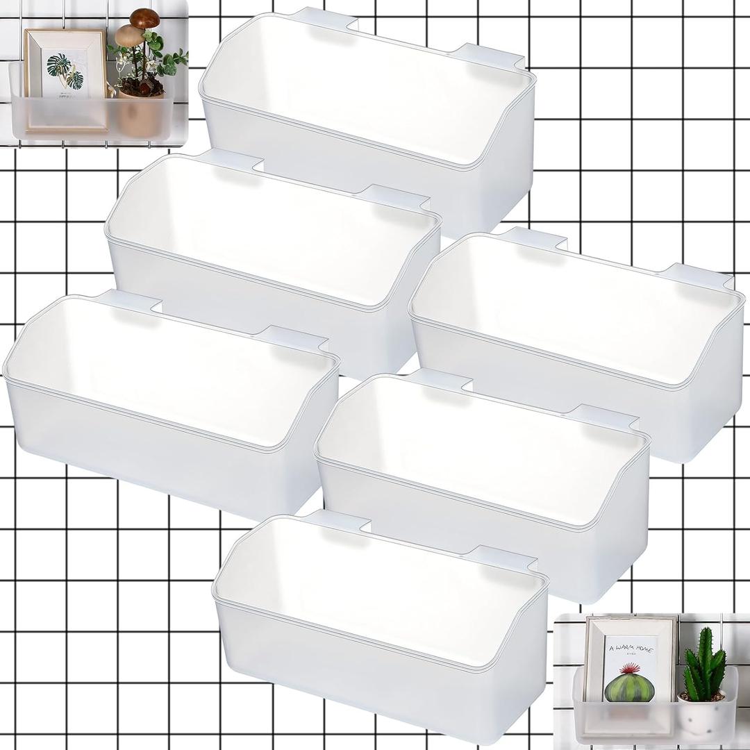 Vercraft Gridwall Baskets, Grid Wall Storage Bin Plastic Grid Wall Panels Bins for 3 Inch Gridwall Panel for Organizing Storage Display Kitchen Home Office Garage Bathroom(Clear,6 Pcs)