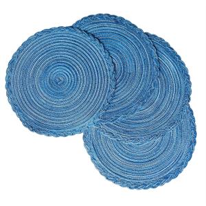 15 inch Round Woven Table placemats Set of 4 Spiral-Shaped Textured Braided Edge for Family Dining Table Restaurant Bars Parties Weddings and More. (4, Navy Blue)