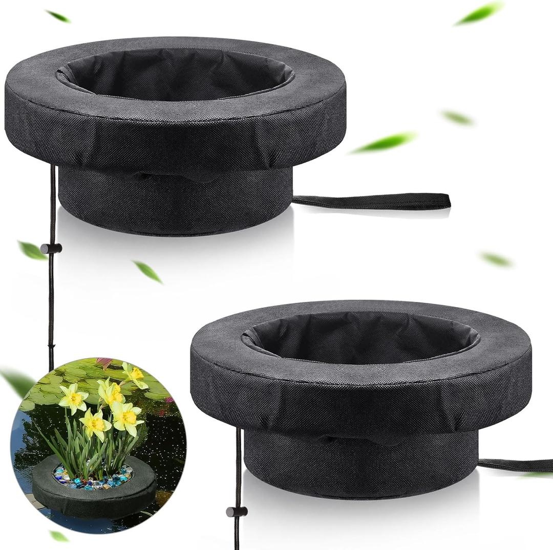 Treela 2 Pcs Fabric Floating Plant Pot Small Floating Water Garden Pond Planter Baskets Floating Soft Soil Plant Corral Black Waterproof Aquatic Plant Flower Islands (13.7 Inch)