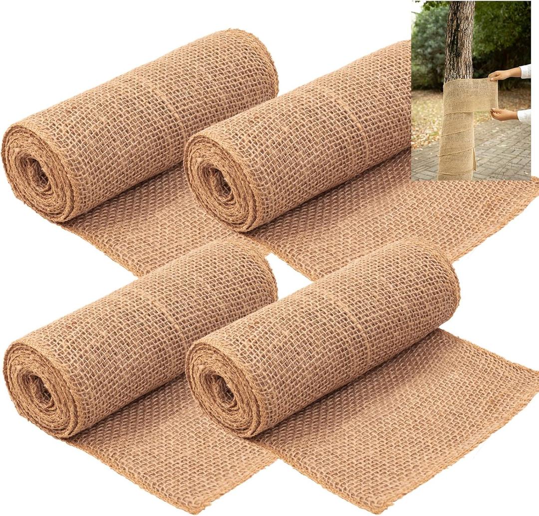 4 Rolls Natural Jute Burlap Tree Wraps, 7.8"9.8' Winter Tree Protector Wraps Garden Trees Trunk Guard Plant Wrap Shrub Plants Bandage Wrap for Keep Plant Warm