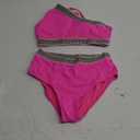 Tempt Me Vibrant Pink One-Shoulder Bikini with Textured Stripes Medium