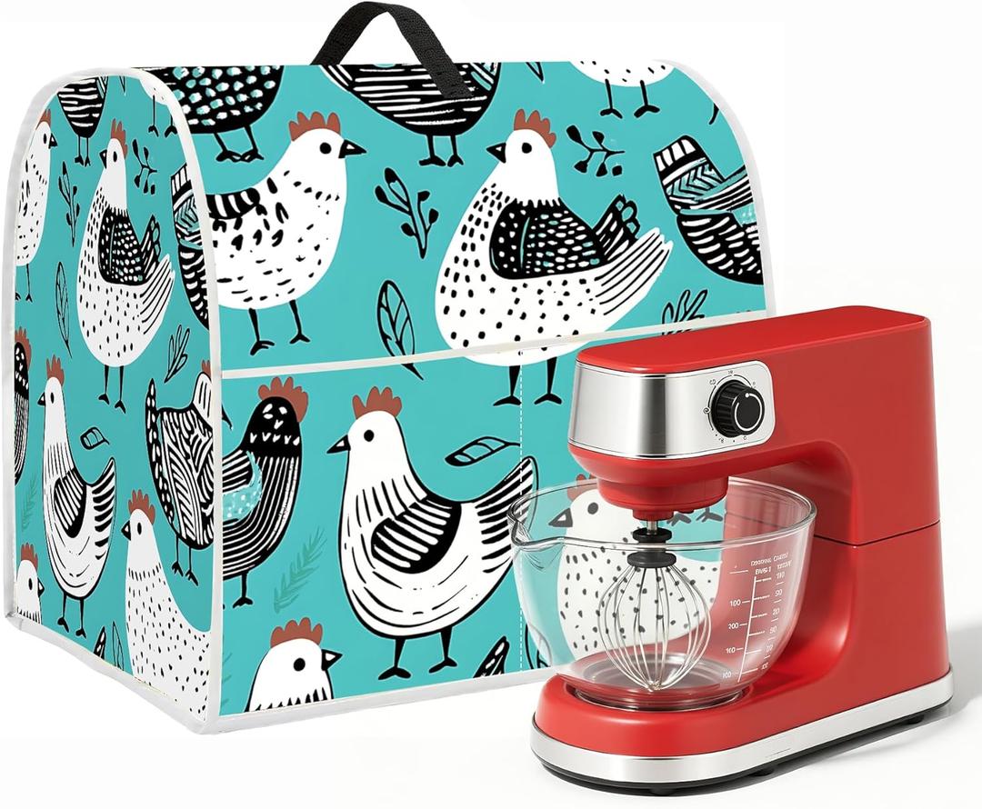 Stand Mixer Dust Cover with Handle & Pocket, Durable Protector for 6-8 Qt Mixers, Stylish Farmhouse Vintage Design, Easy to Clean, Perfect for Kitchen Storage