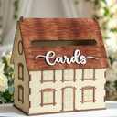 AceOrbit Rustic House Wedding Card Box for Reception 10x 6x11.5 Inch Large House Shaped Wooden Just Married Box Gift for Wedding Keepsake Newlyweds Baby Shower Party Favors