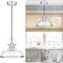 kudos Brushed Nickel Pendant Lights Kitchen Island, Large Pendant Light with Seeded Glass, Industrial Hanging Lighting for Kitchen Sink Dining Room Bathroom,KDPL13-BN-S