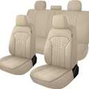 YGL Luxury PU Leather Car Seat Covers Full Set, Anti-Stain Interior Protector.Waterproof Auto Seat Covers for Cars, Trucks, Van, SUV, Pickup, Airbag Compatible (Beige)