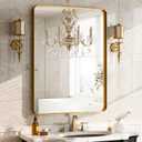 GLSLAND 30"x48" Wall Mirror for Bathroom Gold Aluminum Alloy Frame Rectangular Wall Mounted Mirror for Farmhouse Decor Horizontal or Vertical Ideal for Bedroom, Living Room (48"L x 30"W)