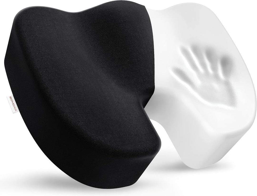 Bomdaia Seat Cushion Pillow for Office Chair, Desk Chair Car Cushion Pad for Tailbone Pain, Memory Foam Coccyx Seat Cushion for Sciatica, Back Pain Relief (Black)