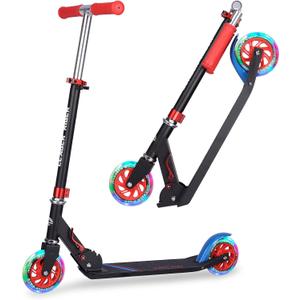 Kick Scooter - Collapsible Portable Kids Push Scooter - Lightweight Folding Design with High Visibility RGB Light Up LEDs on Wheels