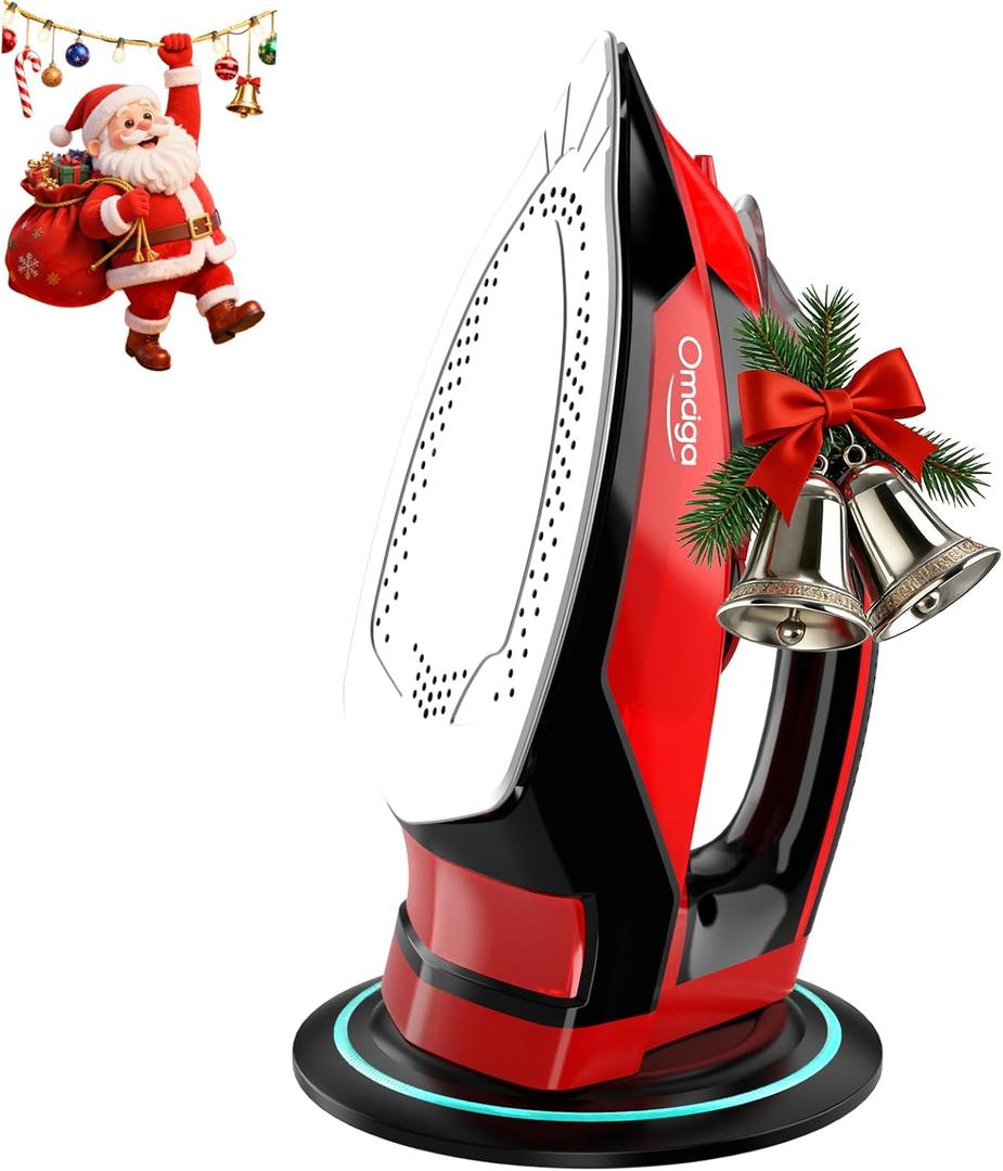 Cordless Iron for Clothes - 1500W Steam Iron with Non-Stick Ceramic Soleplate, Rapid Heating, Auto Shut Off, Burst of Steam, Self-Clean, Anti-Drip, Anti-Calc, 3 Temperature Settings, Red