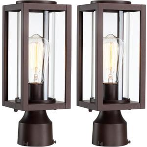 Outdoor Post Lights Lamp Post Light Fixture 2 Pack, Modern Brown Exterior Post Lantern Fixture with Tempered Glass, Anti-Rust Light Posts for Outside for Driveway Patio Garden