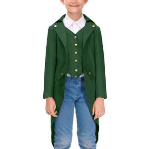 BesserBay Halloween Boy's Gothic Medieval Renaissance Steampunk Tailcoat Tuxedo Vampire Jacket Green 12 Years