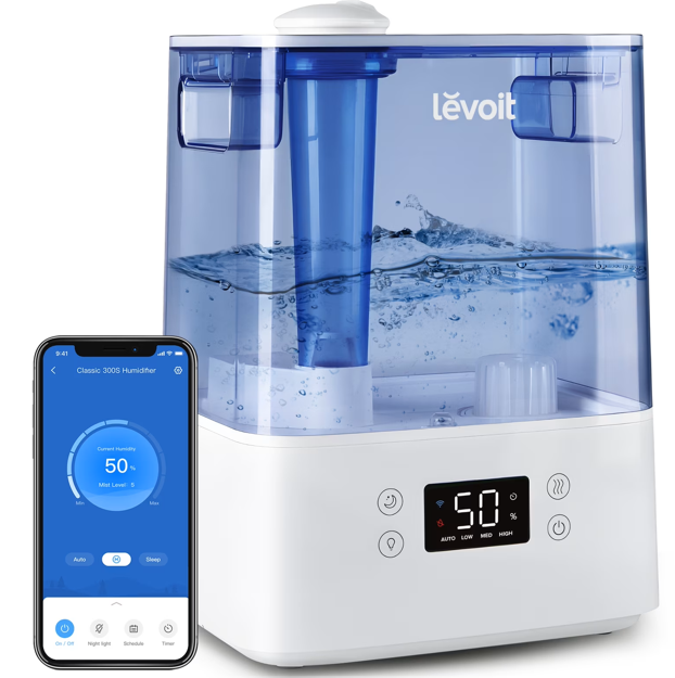 Levoit Humidifiers for Bedroom Large Room, 6L, 60H Runtime, 26dB, Smart App
Top Fill Cool Mist Humidifier for Baby & Plants, Easy to Clean, Essential Oil, Rapid Humidification & Auto Mode, Sleep Mode