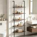 aboxoo Ladder Shelf Open Bookshelf 5-tier Wood Wall-mounted Bookcase Storage Rack Open Back Industrial Modern Plant Flower Stand Utility Organizer Bookcase Metal Frame Furniture Office Kitchen Bedroom