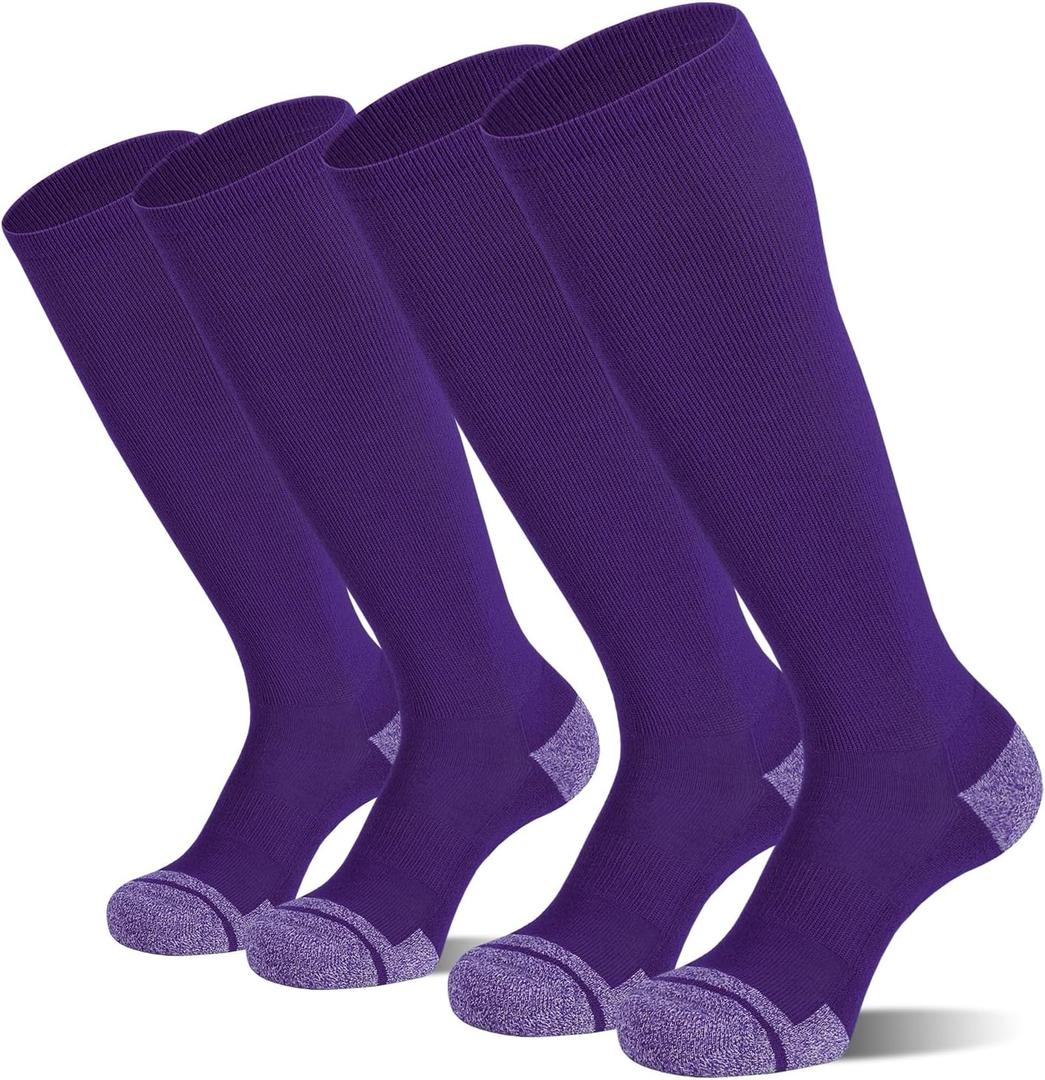 CS CELERSPORT 2 Pack / 3 Pack Baseball Socks for Youth Kids and Adult Softball Soccer Socks Over the Calf Tube Socks (Purple, M)
