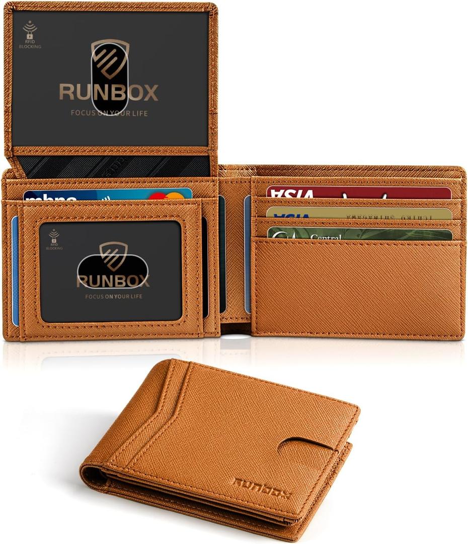 RUNBOX Wallet for Men Slim Rfid Leather 2 ID Window With Gift Box | Slim, Rfid, 2 ID Window, With Gift Box, Slim, Rfid