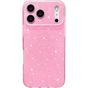 Hython Case for iPhone 17 Pro Case Glitter Cute Sparkly Shiny Bling Sparkle Phone Cases 6.3", Thin Slim Fit Soft TPU Bumper Shockproof Rubber Protective Cover for Women Girls Girly, Bright Pink