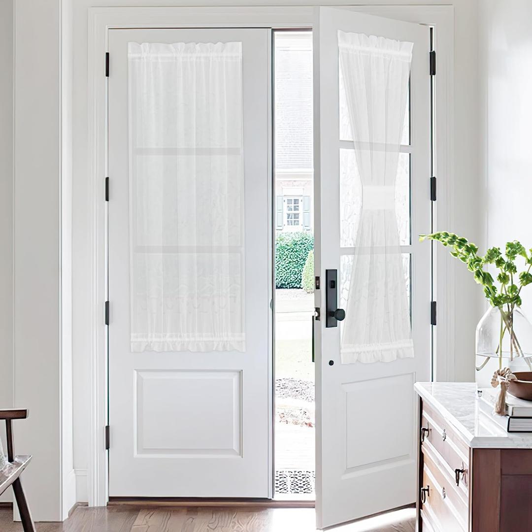 NICETOWN 2 Panels Sheer Door Curtains 50 inches Long, Light Filtering Voile Rod Pokcet French Front Door Curtain Patio Glass Window, 25 x 50 inches Long, Ivory White