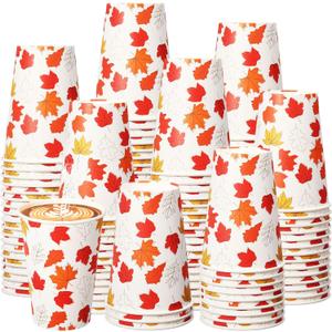 36 Pcs 12 oz Thanksgiving Cups Maple Leaves Paper Cups Fall Autumn Party Drinkware Thanksgiving Harvest Disposable Drinking Glass for Snack Hot Cold Drinks Coffee Tea Party Supplies