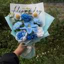 Completed Blue Crochet Flowers Bouquet, Handmade Knitted Bouquet, Crochet Artificial Flowers for Mother's Day, Graduation, Birthday, Wedding, Home Decor, Gifts (Blue Rose)