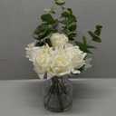 14" Artificial Flowers with White Roses in Vase, Fake Flowers in Artificial Water Vase, Silk Flower Arrangements in Vase with Artificial Flowers for Home Dining Table Decor. (White Faux Rose Flowers in Vase)