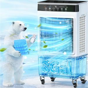 Swamp Cooler Air Conditioner, 4000 CFM Evaporative Air Cooler with 8-Gal Water Tank, 4 Modes, 3 Speeds, Remote, 12H Timer, Dry Burn Protection, Portable Windowless AC for Bedroom, Home, Office