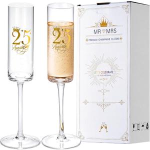 25th Wedding Anniversary Champagne Flutes Gifts, 25th Anniversary Decorations Champagne Glasses Set of 2, Wedding Gifts for Couples Anniversary, Parents Anniversar, normal