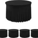 HolidayIdeas 60 Inch Black Spandex Round Table Skirts,Fitted Stretch Tablecloths for Round 5 ft Table, Wrinkle-Free Ruffle Design Tablecloths for Banquets,Trade Shows, Parties, Events, 4 Pcs