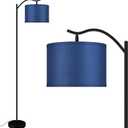 Montage Mid Century Arched Floor Lamp - Tall Modern Standing Lamp with Blue Linen Shade, E26 Socket, Footswitch for Living Room, Bedrooms, Office, Corner