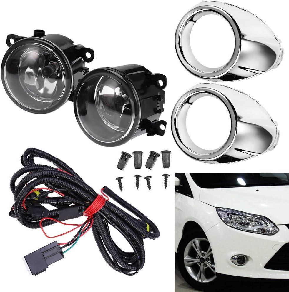 Clear Lens Driving Fog Lights Bumper Lamps Bulbs Harness Bracket Replacement for Ford Focus S SE SEL Titanium 2012-2014 w/Harness (1 Pair, Left + Right)
