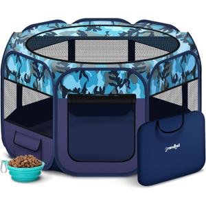 Dog Playpen, Pet Playpen, Portable Cat Playpen, Foldable Puppy Playpen Exercise Kennel Tent with Carry Case Collapsible Bowl,Water-Resistant Shade Cover for Indoor Outdoor Travel Bule, Medium
