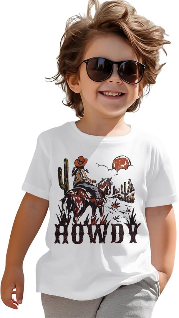 Howdy Shirts Toddler Baby Boys Rodeo Cowboy T-Shirt Western Retro Graphic Summer Tees Short Sleeve Tops