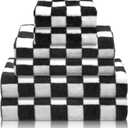 Kinlop 6 Pcs Checkered Bath Towels Set Coral Washcloth Quick Dry Patterned Thin Coral Fleece Hand Towel for Bathroom Back to School Gym Spa Beach Accessories(Dark Grey,Checkered)