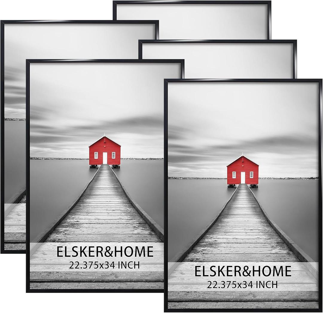 ELSKER&HOME 22.375 x 34 Poster Frame 5 Pack, Black Picture Frame for Horizontal or Vertical Wall Mounting, Sturdy and Scratch-proof