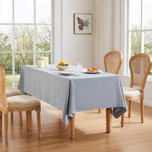 ZeeMart Basic Linen Textured Table Cloth, 60 x 84 Inch Chambray Blue, Farmhouse Style Light Blue Rectangle Tablecloth, Wrinkle Resistant Washable Heavy Weight TableCloths