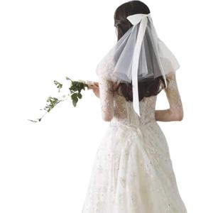 3 x takemay Wedding Veil for Brides, Short White 2 Tier Tulle with Bow Hair Clip for Wedding Travel Party